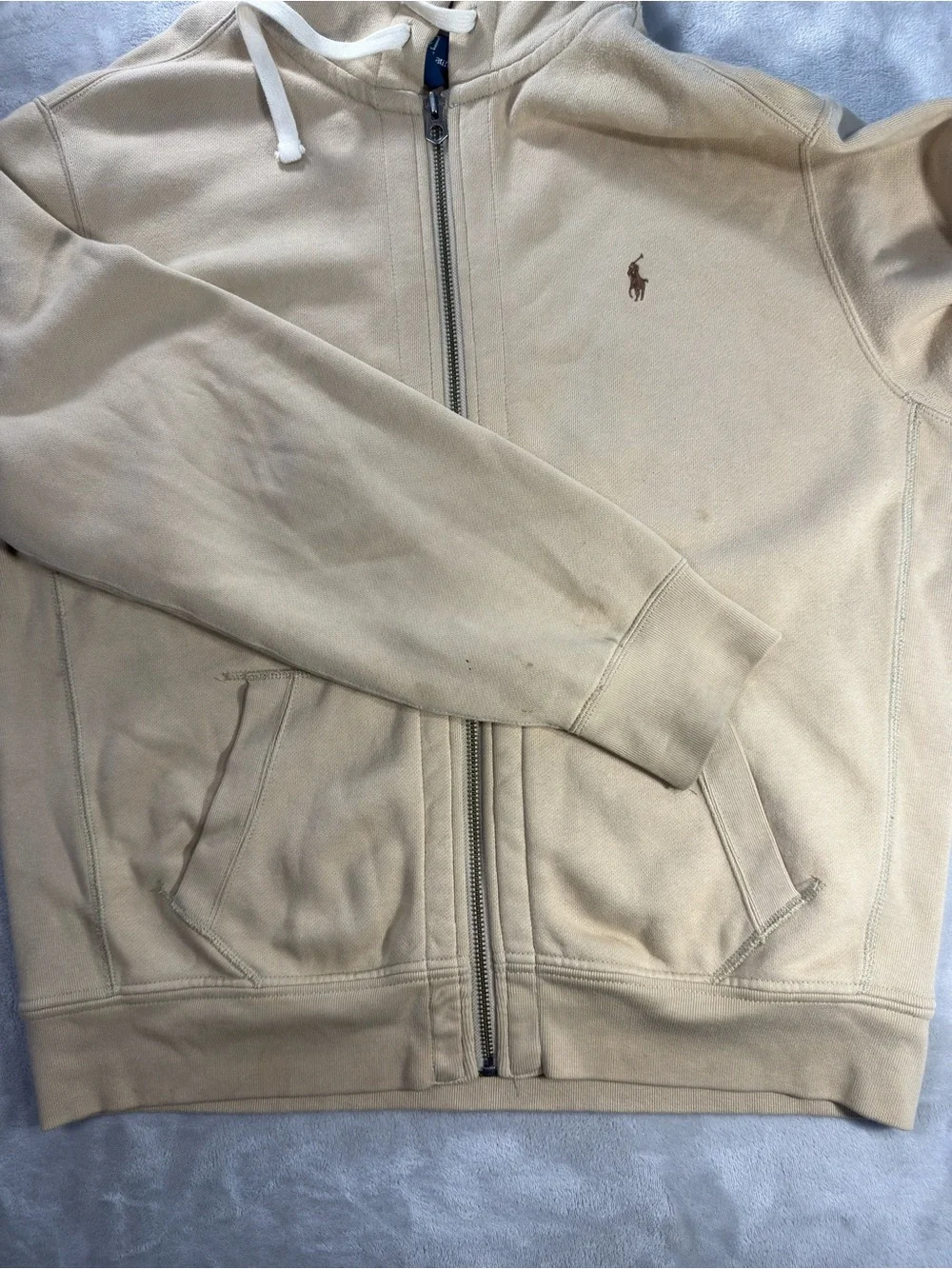 Vintage Polo Ralph Lauren Beige Full Zip Hoodie Men's Sz XL Waffle Lined